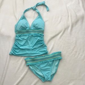 ~BEAUTIFUL TWO PIECE SWIMSUIT WITH UNIQUE EMBROIDERED TRIM~
